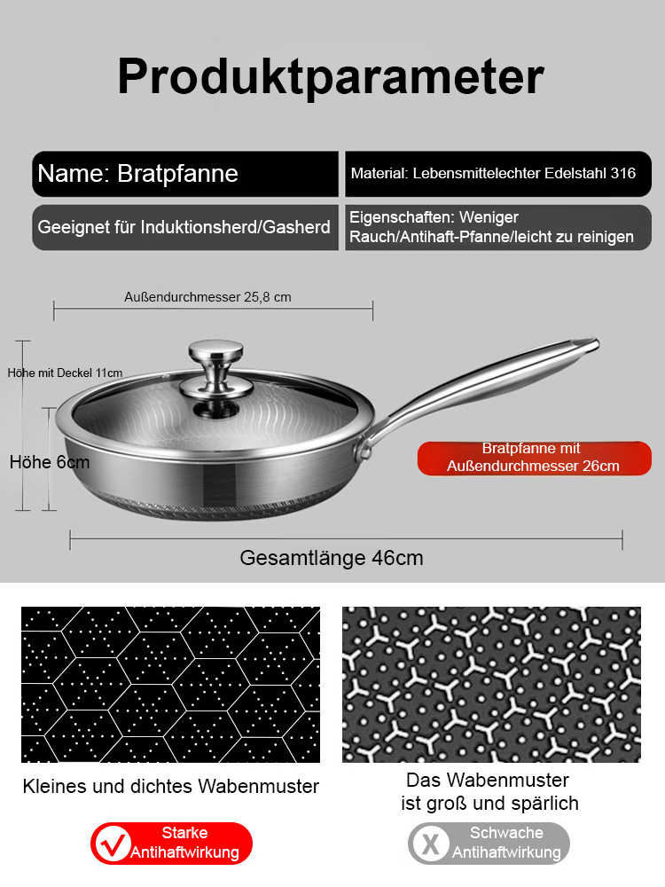Hergestellt aus Edelstahl 316, frei von BPA und PFAS, TÜV-zertifiziert, gesünder als beschichtete Töpfe