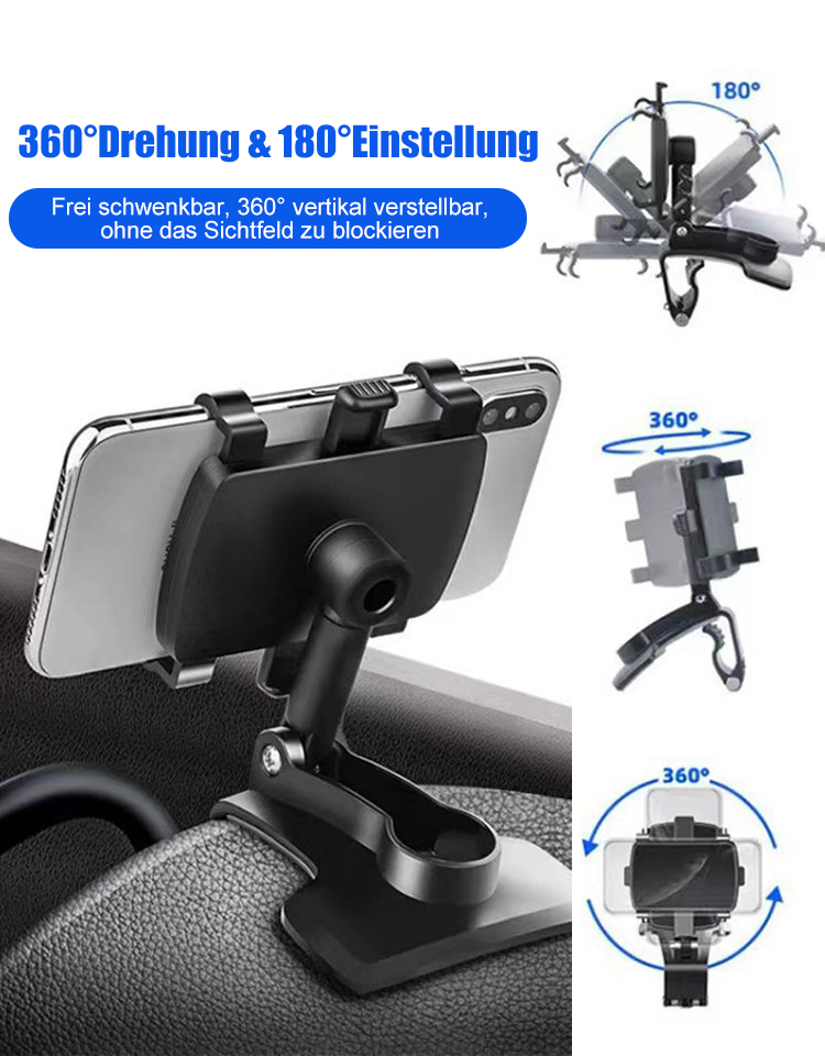 Multifunktionale Autotelefonhalterung, 360-Grad-Drehung und Faltung, verbesserter Federclip, stark und haltbar