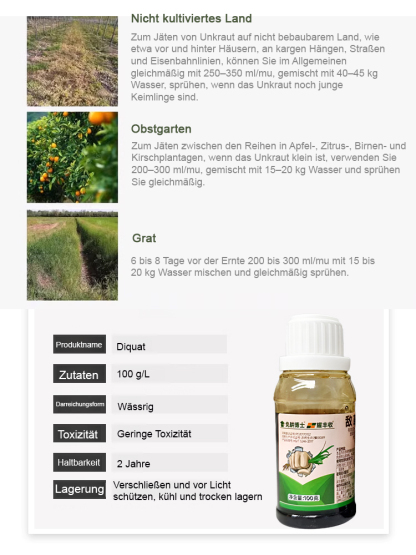 Die Unkrautvernichtungsrate liegt bei bis zu 98 %, das Produkt ist zu 100 % biologisch abbaubar, hat eine EU-CE-Zertifizierung und tötet mehr als 100 resistente Unkräuter ab.