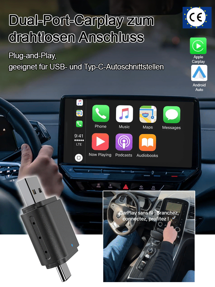 Doppelseitiger Dual-Port CarPlay Wireless-Adapter 🚗📱.