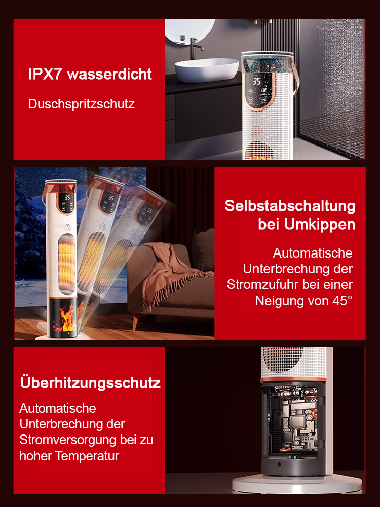 Energieverbrauch von 1 kWh in 7 Tagen: schnelles Aufheizen in 3 Sekunden, Kaminsimulation