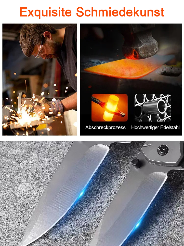 Jedes Messer wird in einer hochqualifizierten Werkstatt in Solingen handgefertigt und bleibt auch nach dem Spalten von 1000 Stücken Hartholz scharf.