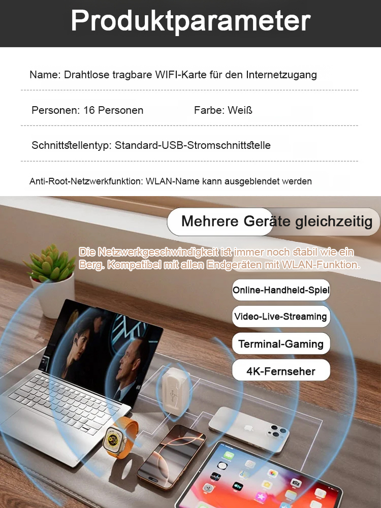 [Reichweite 200 Meter, durchschnittliche Netzwerkgeschwindigkeit 1,5 Gbit/s] Tragbares Pocket-WLAN