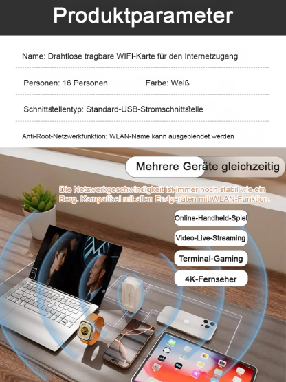 [Reichweite 200 Meter, durchschnittliche Netzwerkgeschwindigkeit 1,5 Gbit/s] Tragbares Pocket-WLAN