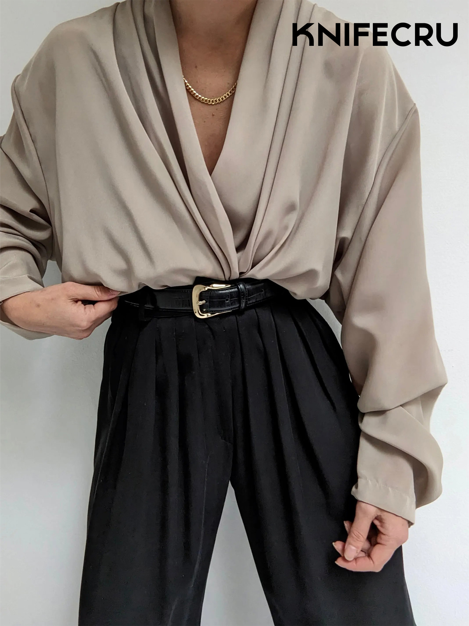 SEAMORCC® Vintage Latte Low Drape Blouse
