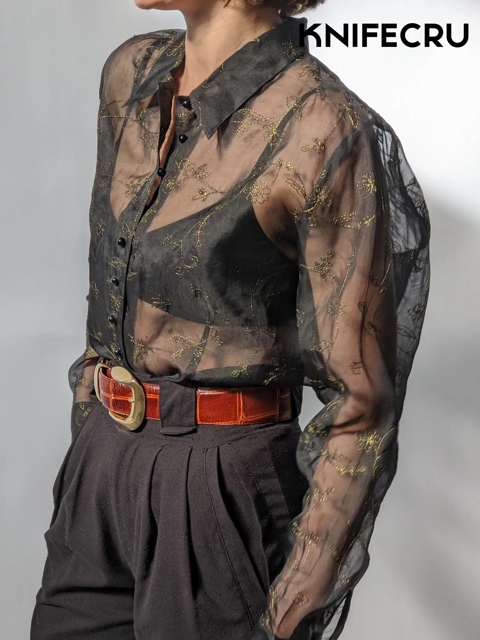 SEAMORCC® Vintage Embroidered Sheer Silk Blouse