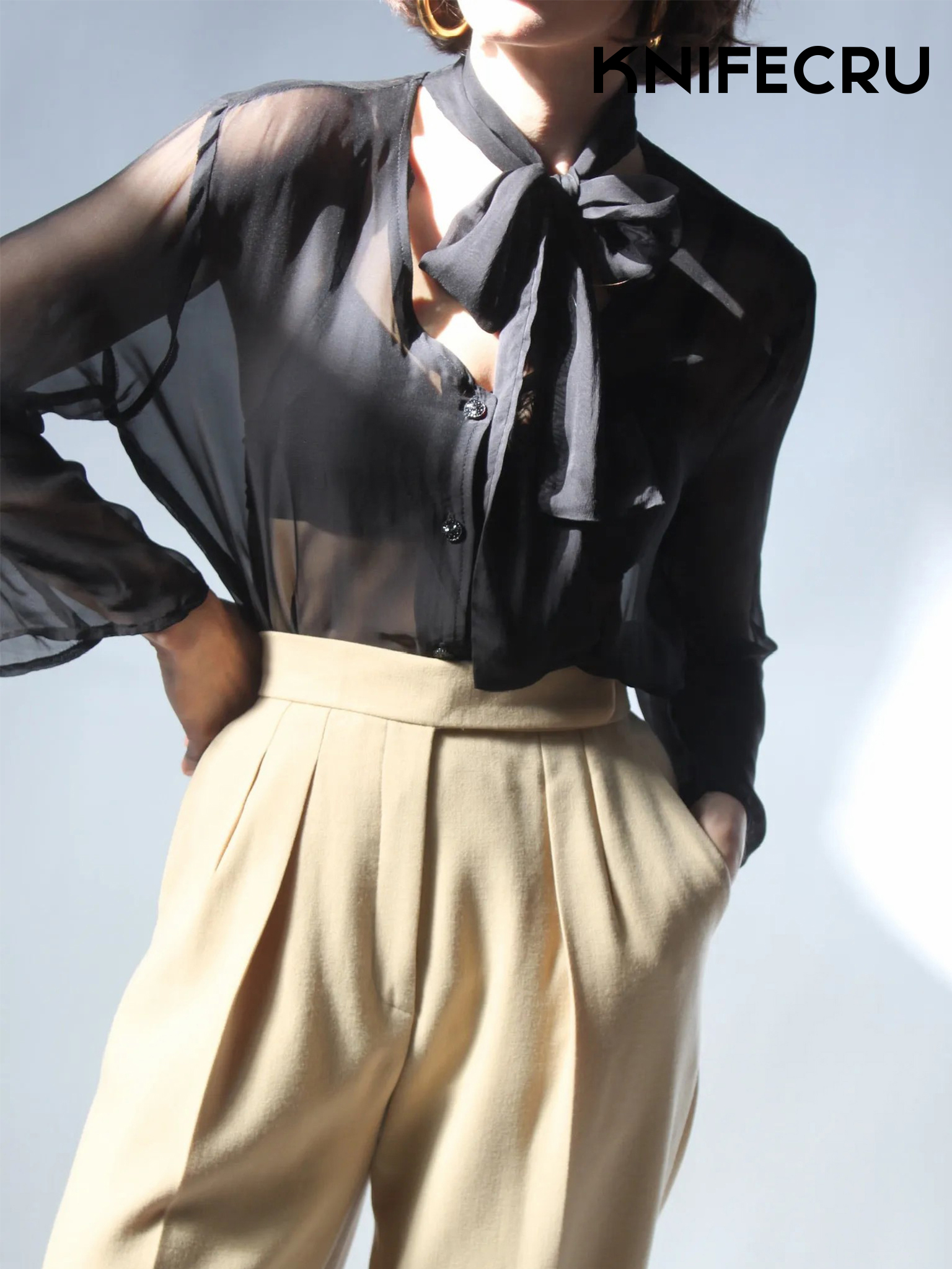 SEAMORCC® Vintage Sheer Silk Bow Blouse