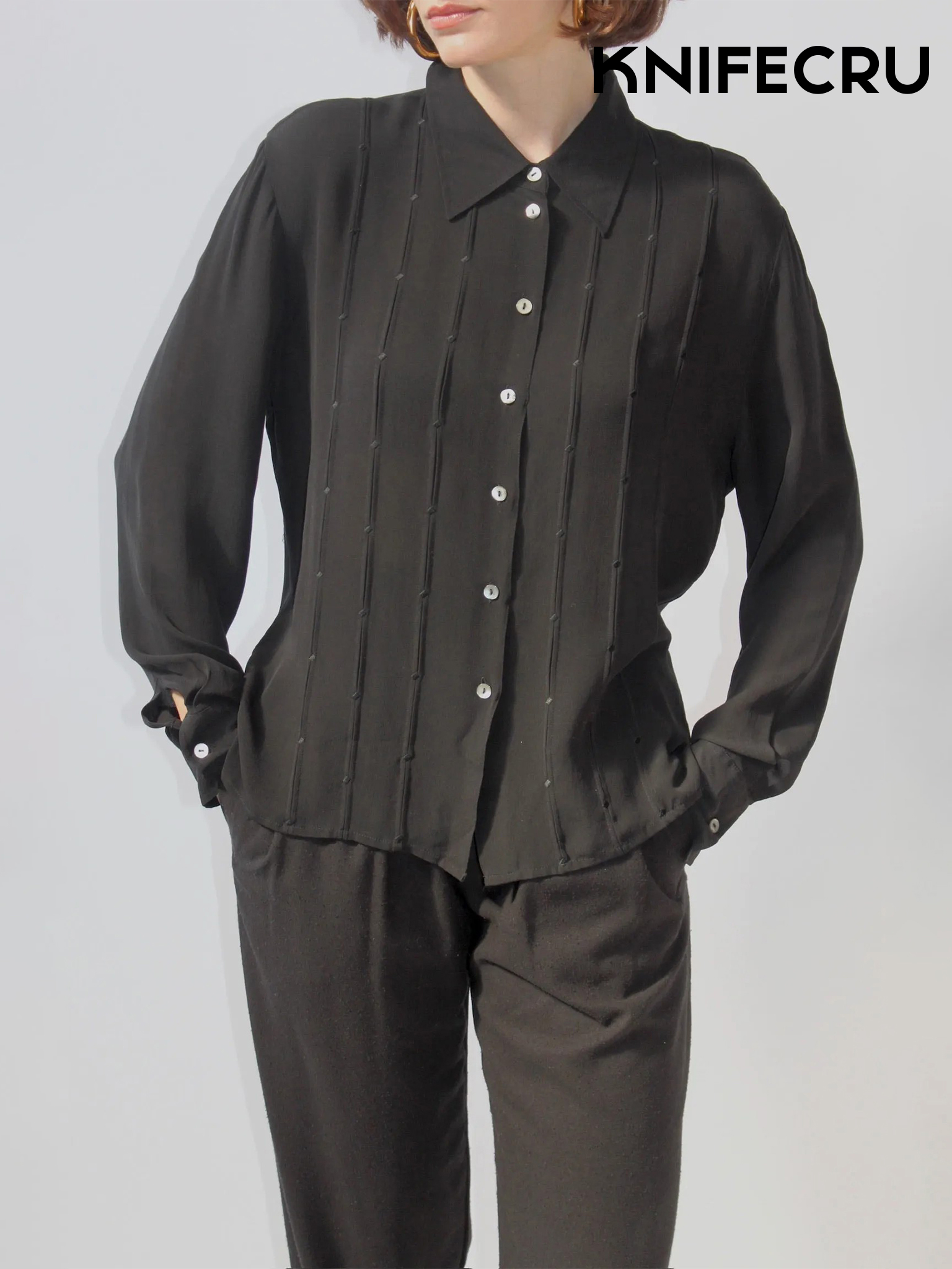 SEAMORCC® Vintage Pin Tuck Embroidered Silk Blouse