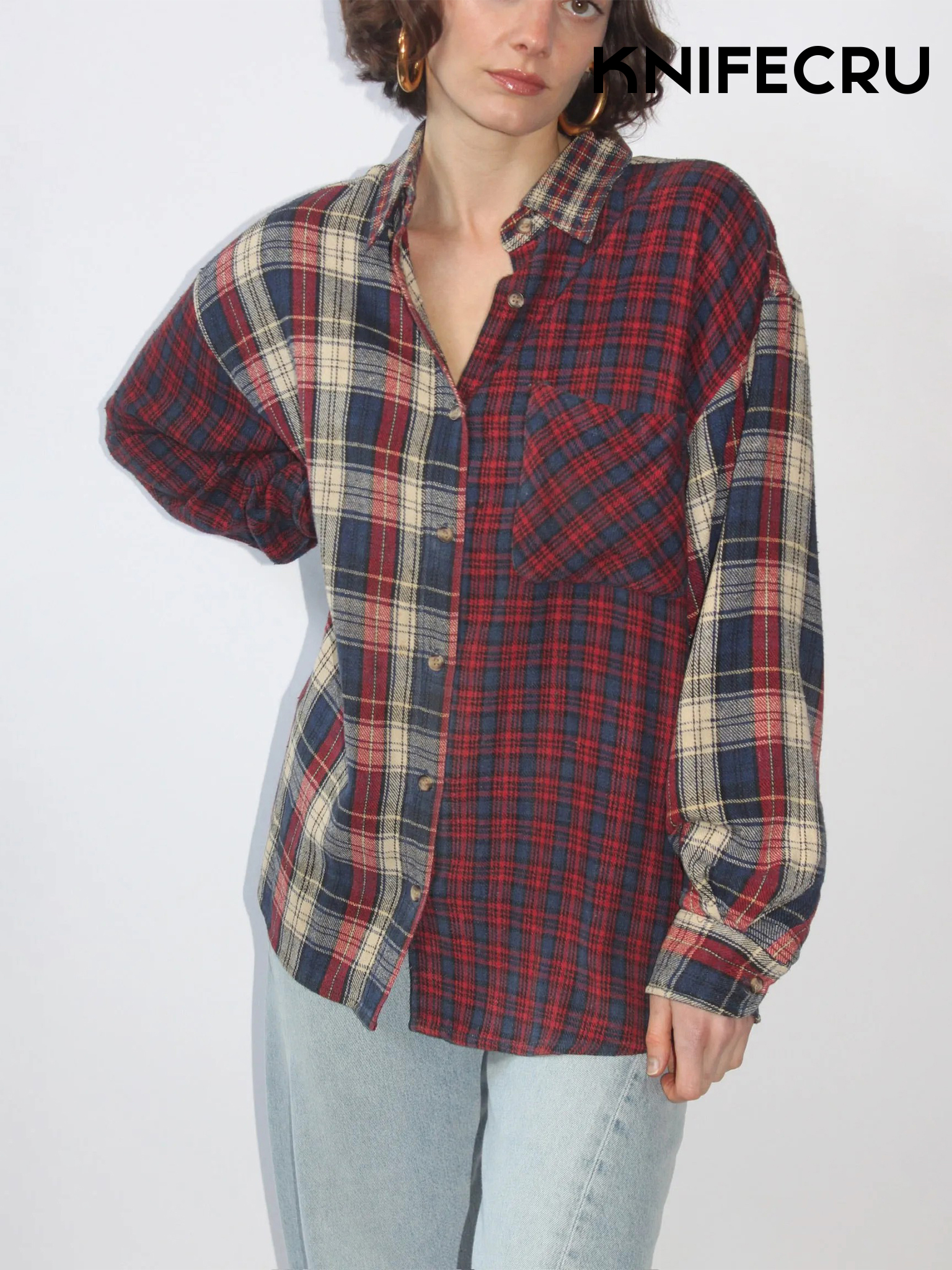 SEAMORCC® Favorite Vintage Plaid Woven Silk Button Up