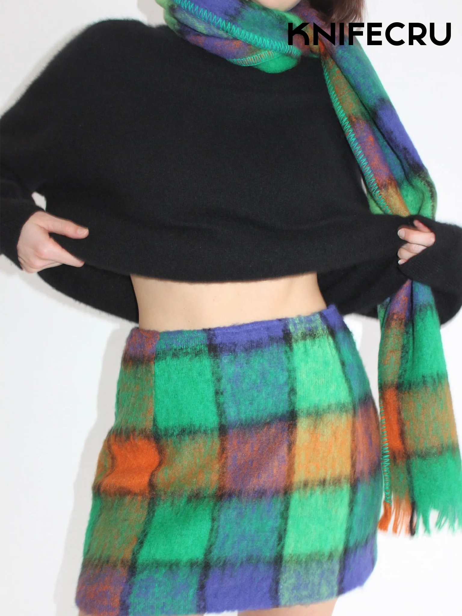 SEAMORCC® Rare Favorite Vintage Plaid Wool Mini Skirt & Scarf Set