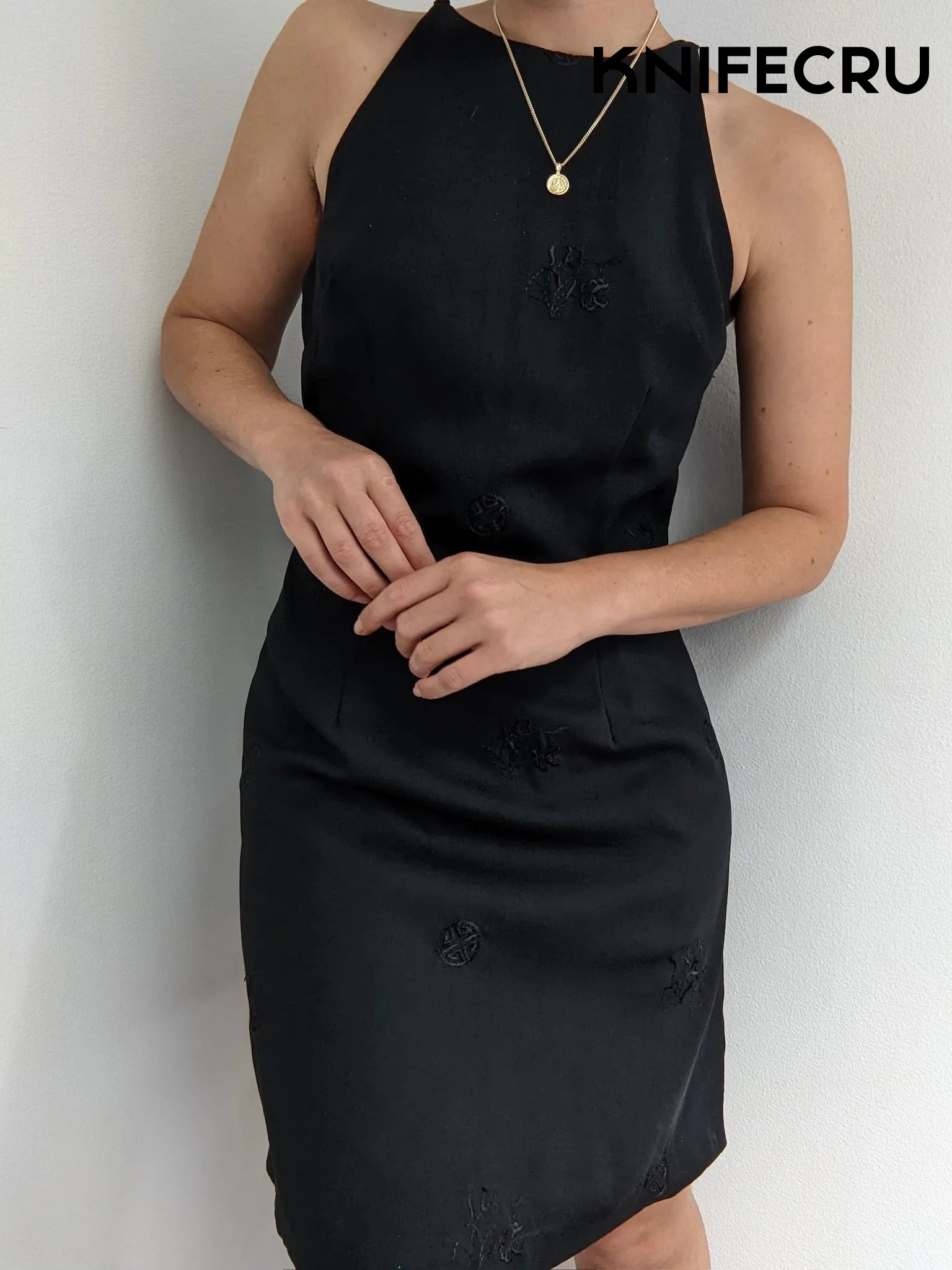 SEAMORCC® 90s Ink Black Embroidered Mini Dress