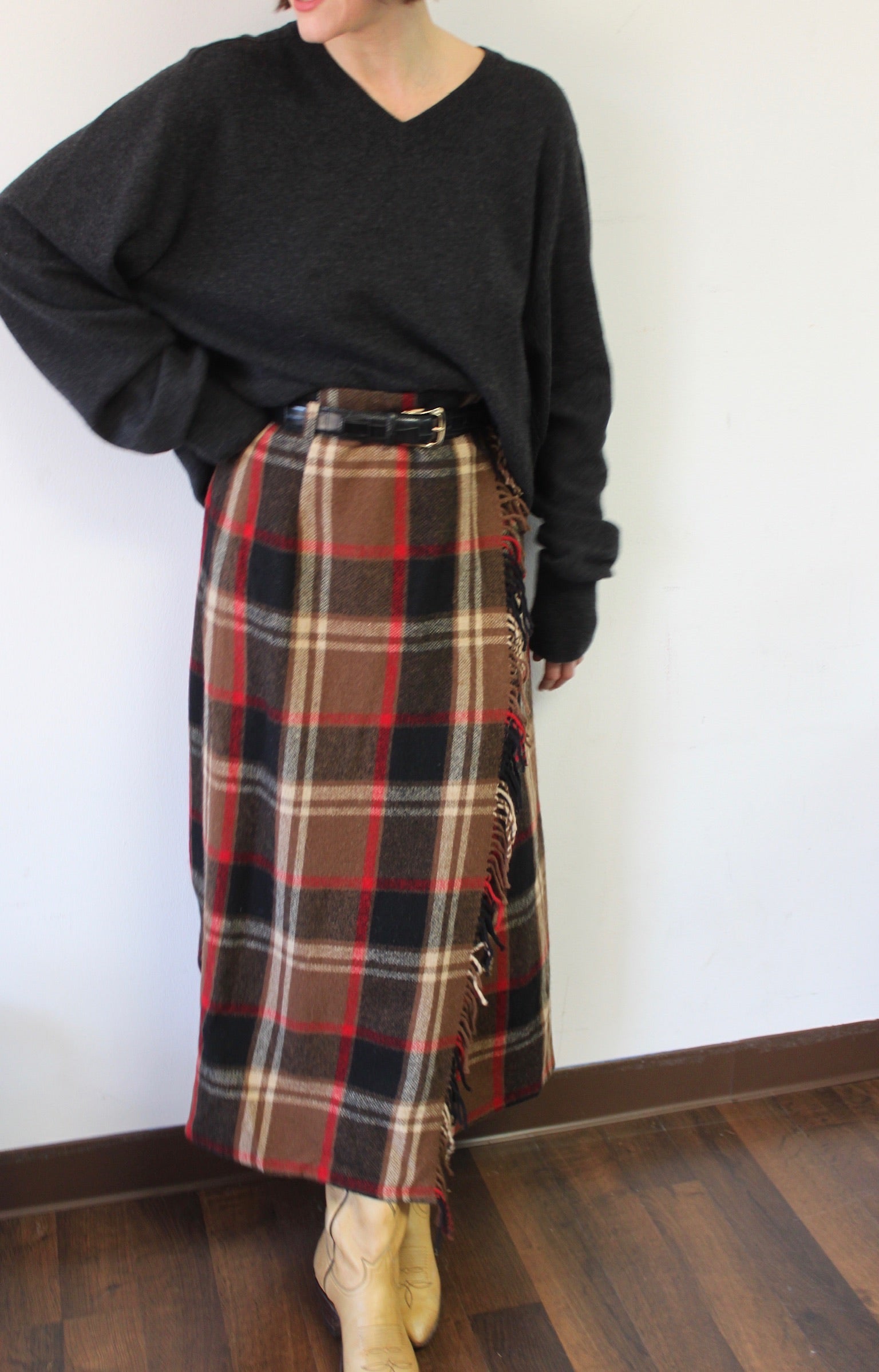 Favorite Vintage Long Wool Plaid Skirt
