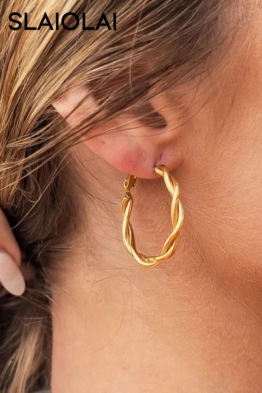 18K STAINLESS STEEL TWISTED HOOP EARRINGS