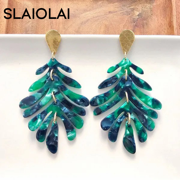 Palm Earrings - Dark Green