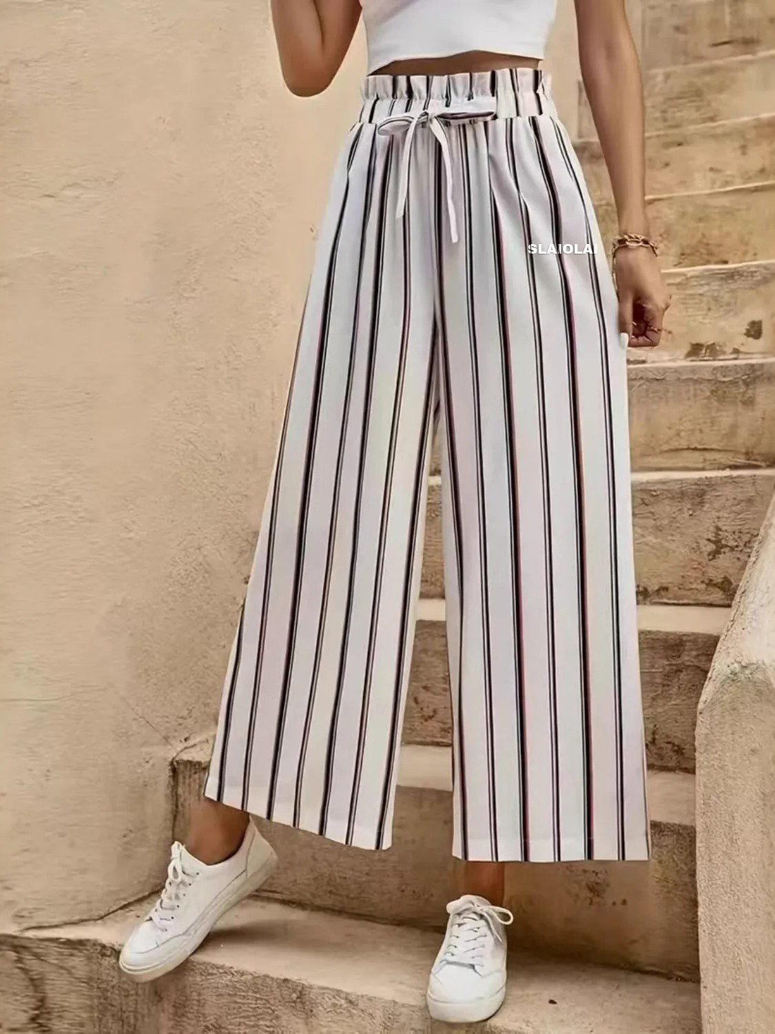 Slaiolai® Tied Striped Wide Leg Pants