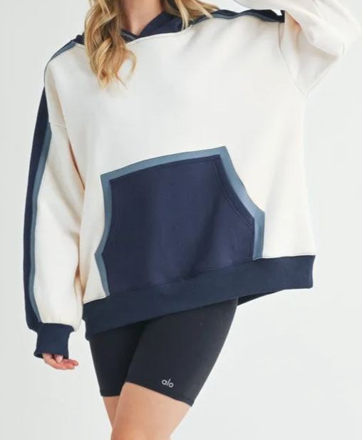 Aemi + Co Color Block Kangaroo Pocketed Hoodie