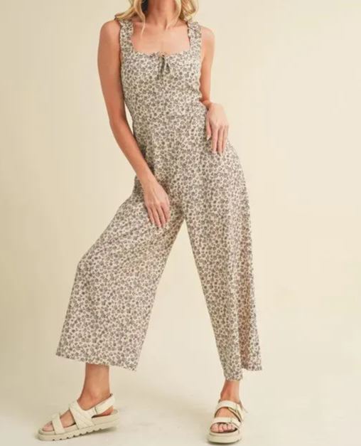 slaiolai Aemi + Co Floral Sweetheart Neck Wide Leg Jumpsuit