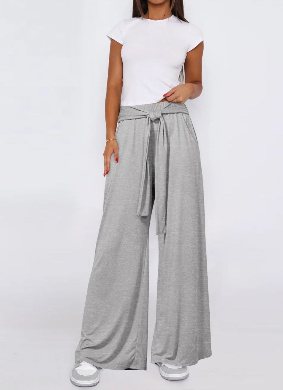 Tied Pocketed Wide Leg Pants