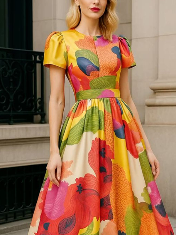 Round Neck Color Matching Temperament Party Ladies Dress – lanluks