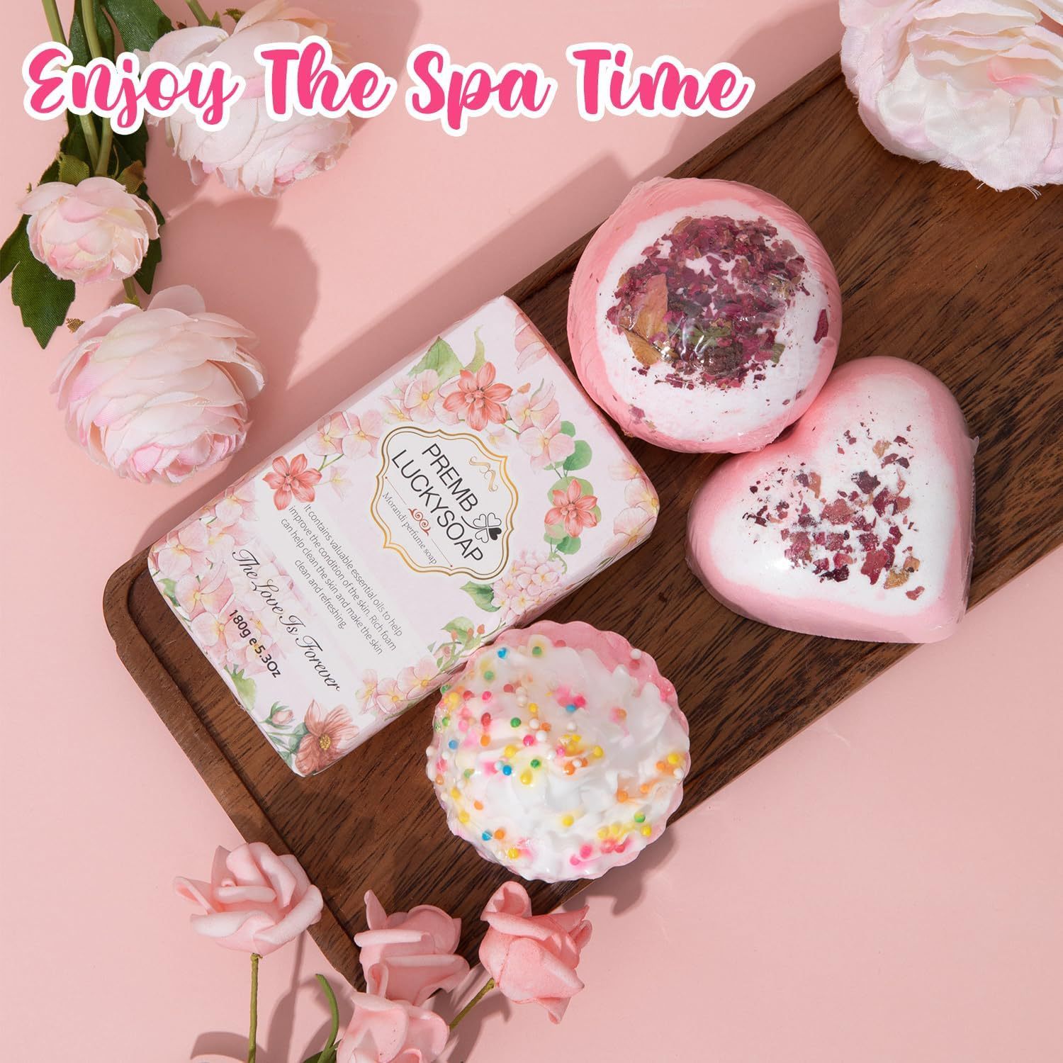 Love Heart Bath Salt 75G Heart-Shaped Loofah Dried Flower Bath Salt Peach Heart Explosion Aromatherapy Ball-PawDear