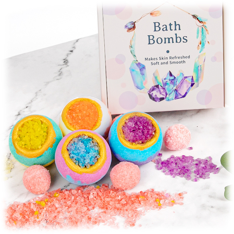 Bowl-Shaped Two-Color Sea Salt Explosion Ball 100g Bubble Essential Oil Bath Bomb Sea Salt Bath Salt Ball Explosion Bath Ball-PawDear