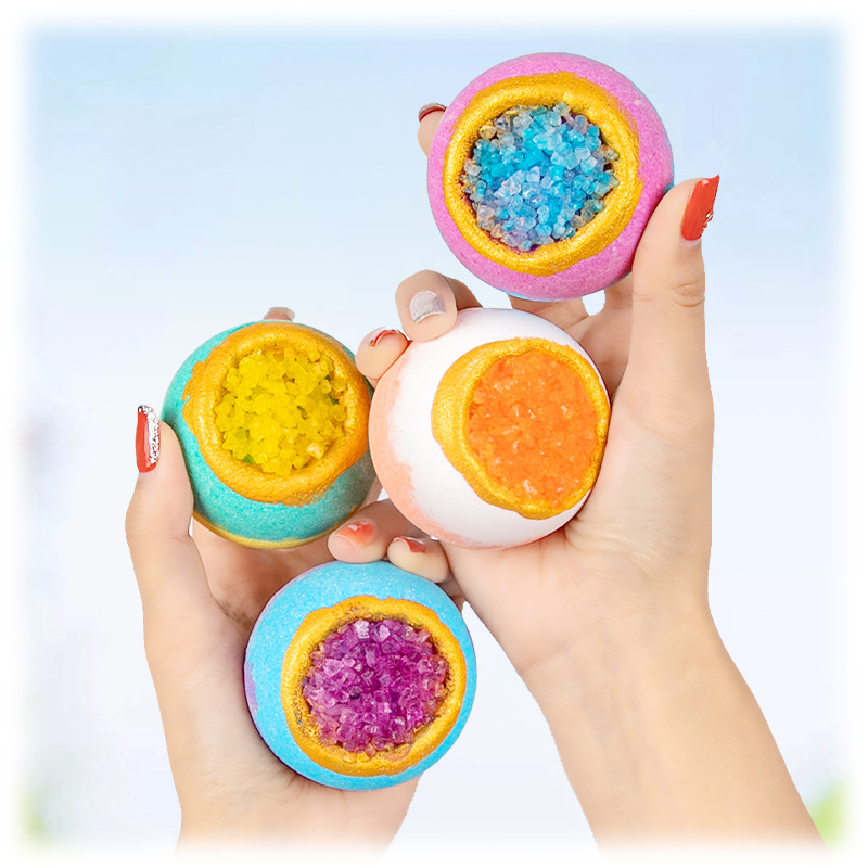 Bowl-Shaped Two-Color Sea Salt Explosion Ball 100g Bubble Essential Oil Bath Bomb Sea Salt Bath Salt Ball Explosion Bath Ball-PawDear