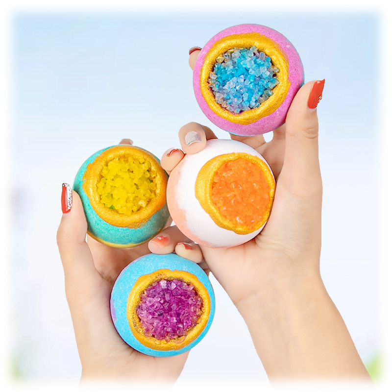 Bowl-Shaped Two-Color Sea Salt Explosion Ball 100g Bubble Essential Oil Bath Bomb Sea Salt Bath Salt Ball Explosion Bath Ball-PawDear