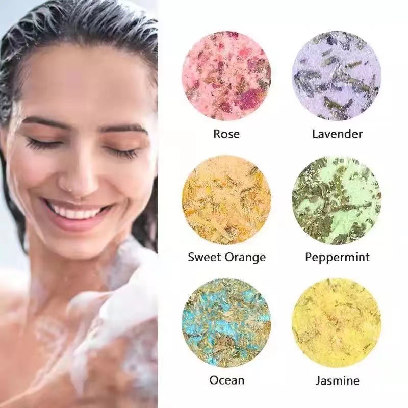 Aromatherapy Shower Piece Essential Oil Dried Flower Bath Piece Effervescent Tablets 30G Dried Flower Bath Salts Pieces Essential Oil Salt Fizzer-PawDear