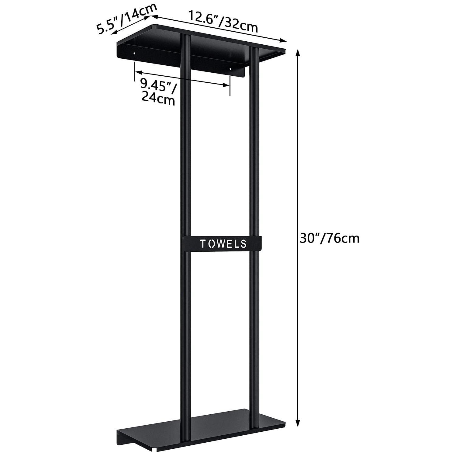 Bathroom Towel Storage Rack, Towel Racks for Bathroom Wall Mounted 30 inch with Shelf Can Holds 6 Large Towels, Wall Towel Rack for Rolled Towels, Black