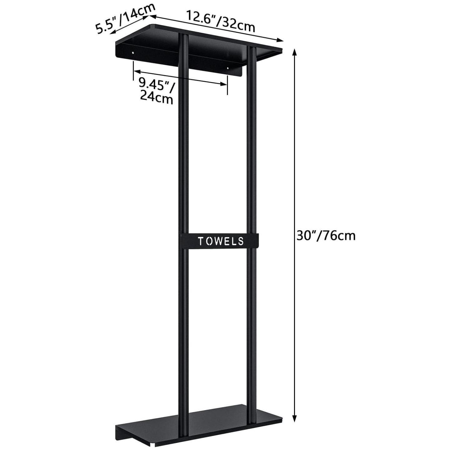 Bathroom Towel Storage Rack, Towel Racks for Bathroom Wall Mounted 30 inch with Shelf Can Holds 6 Large Towels, Wall Towel Rack for Rolled Towels, Black