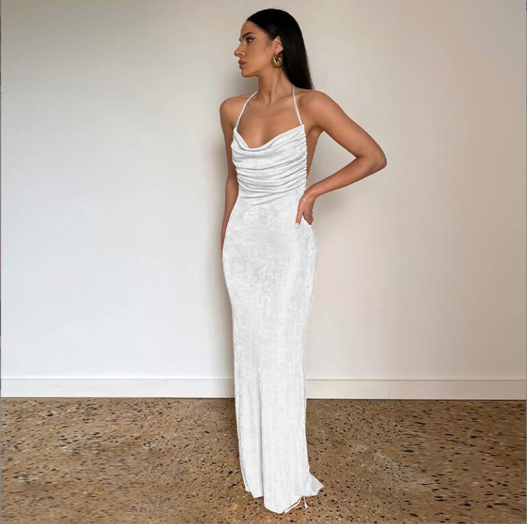 Pawdear Casual Fashion Party Beach Vacation Summer sexy backless tie temperament long dress breasted neck dress