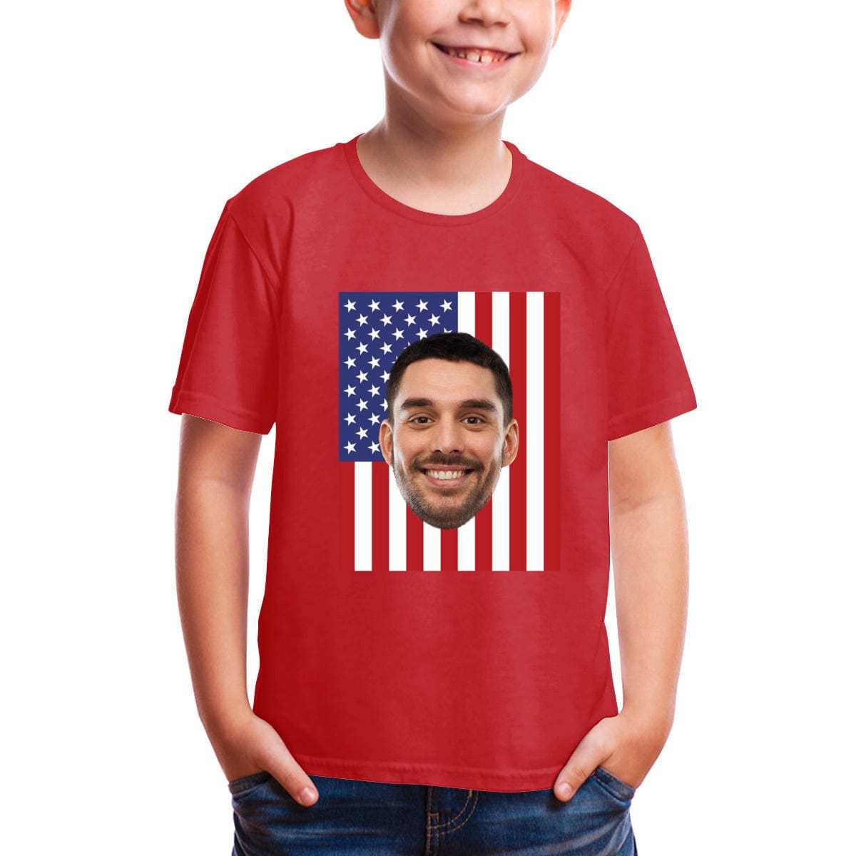 Custom #2-8Y Custom Face American Flag Tee For Toddler Kids Kid's All Over Print T-shirt - YesCustom