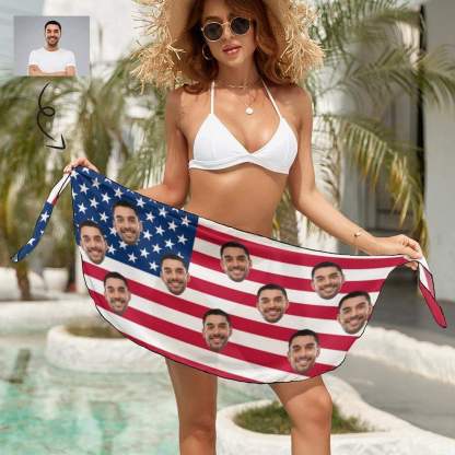 Custom Custom Face American Flag Swim Bikini & Coverup Personalized Bathing Suit And Short Sarongs Beach Wrap For Women - YesCustom