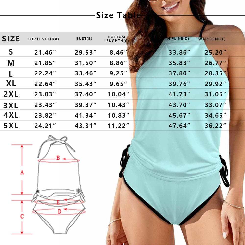 Custom Custom Face American Flag Splash Ink Womens Sexy Halter Tummy Control Swimsuit Tankini Top Sets Fashion Two Piece Bathing Suit with Tie Side - YesCustom