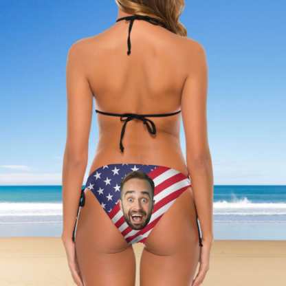 Custom Custom Face American Flag Deep V Neck Fashion Bikini Personalized Bathing Suit Women's Two Piece Swimsuit Summer Beach Pool Outfits - YesCustom