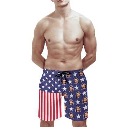 Custom Custom Face American Flag Pentagram Men's Quick-drying Beach Shorts - YesCustom