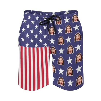 Custom Custom Face American Flag Pentagram Men's Quick-drying Beach Shorts - YesCustom