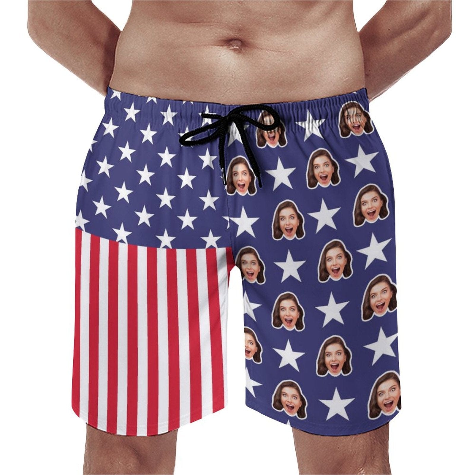 Custom Custom Face American Flag Pentagram Men's Quick-drying Beach Shorts - YesCustom