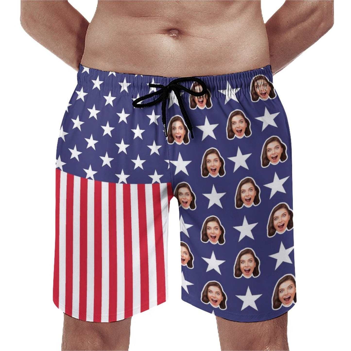 Custom Custom Face American Flag Pentagram Men's Quick-drying Beach Shorts - YesCustom