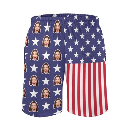 Custom Custom Face American Flag Pentagram Men's Quick-drying Beach Shorts - YesCustom