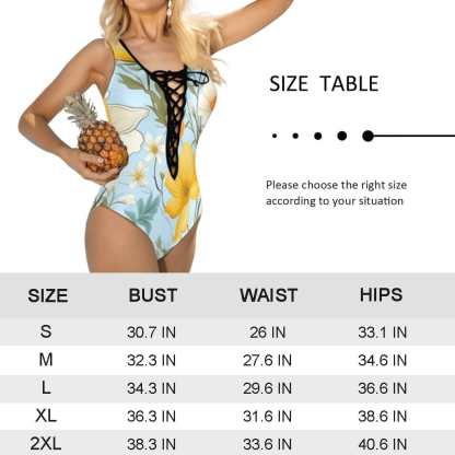 Custom Custom Face American Flag Style Women's Sexy One Pieces Swimsuit Lace Up Deep V Bathing Suit Beachwear - YesCustom