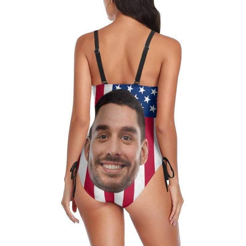 Custom Custom Face American Flag White Star Personalized Men's Beach Shorts&Women's Bathing Suit Honeymoons Swimsuits - YesCustom