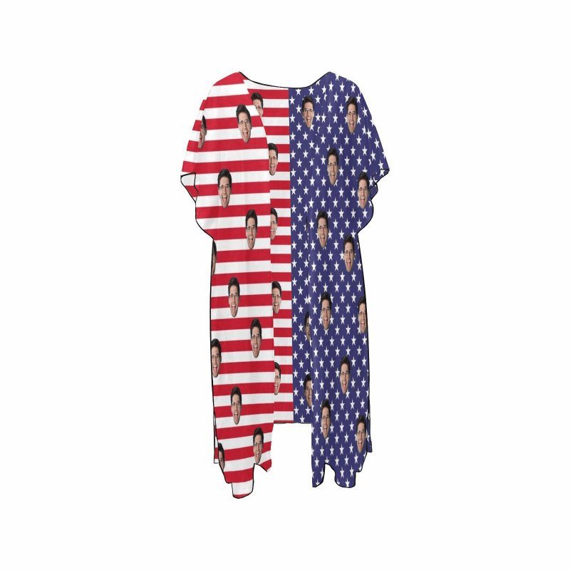 Custom Custom Face American Flag Women's Mid-Length Side Slits Chiffon Cover Up - YesCustom