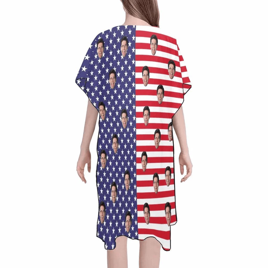 Custom Custom Face American Flag Women's Mid-Length Side Slits Chiffon Cover Up - YesCustom