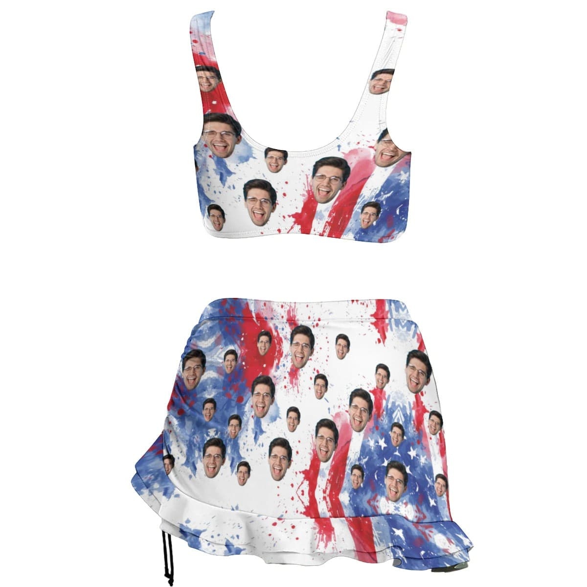 Custom Custom Face American Style Bikini Set Personalized Drawstring Chest Strap Bikini Skirt - YesCustom