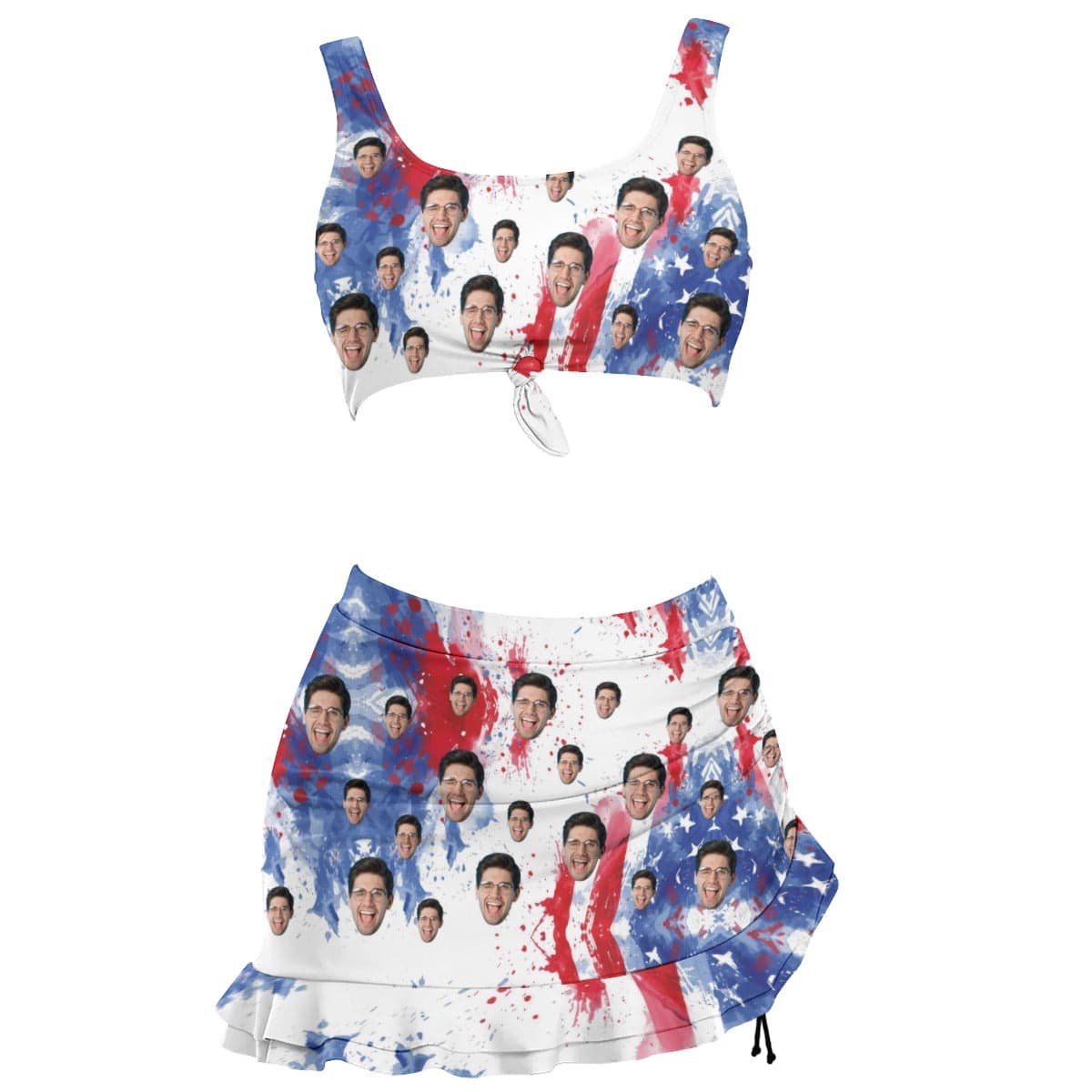 Custom Custom Face American Style Bikini Set Personalized Drawstring Chest Strap Bikini Skirt - YesCustom