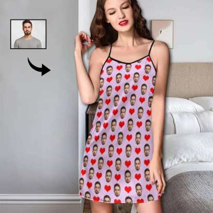Custom Face Husband Red Heart Women's Sleeveless Nightdress Chemise