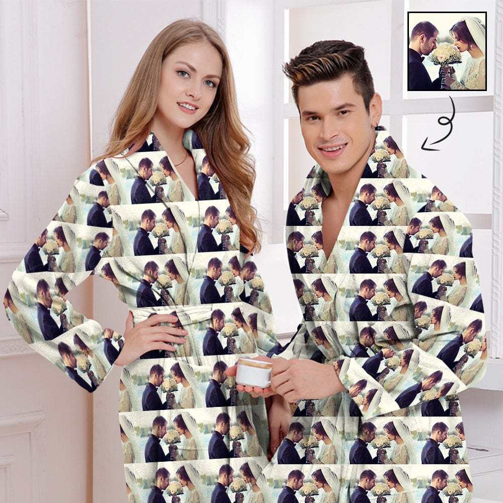 Custom Photo Fleece Robe Sweet Couple Personalized Pajama Kimono Robe