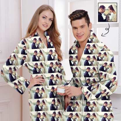 Custom Photo Fleece Robe Sweet Couple Personalized Pajama Kimono Robe