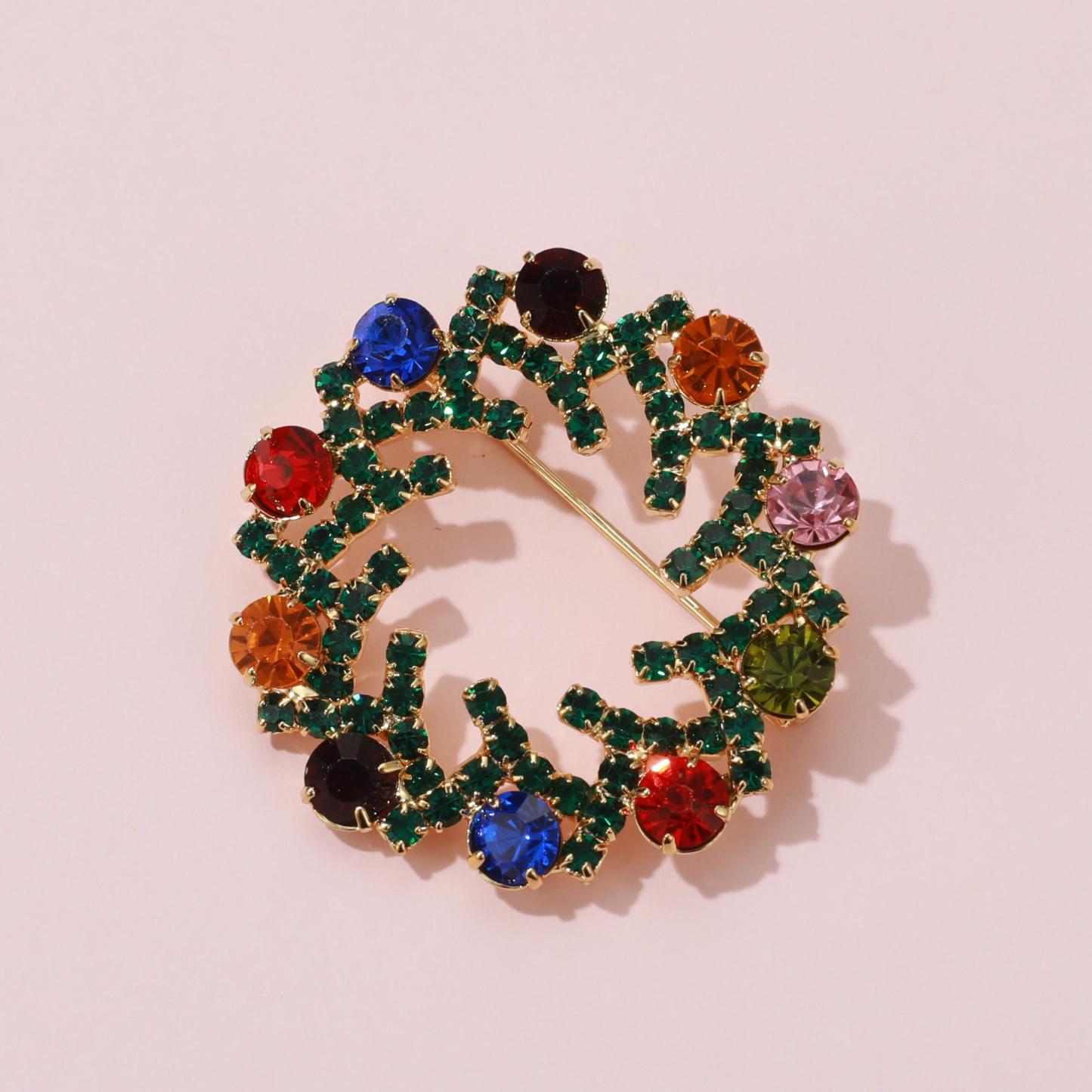 KeyStyle Jewelry Brooches Multi Color Gold Plated Crystal Brooch with Gift Box